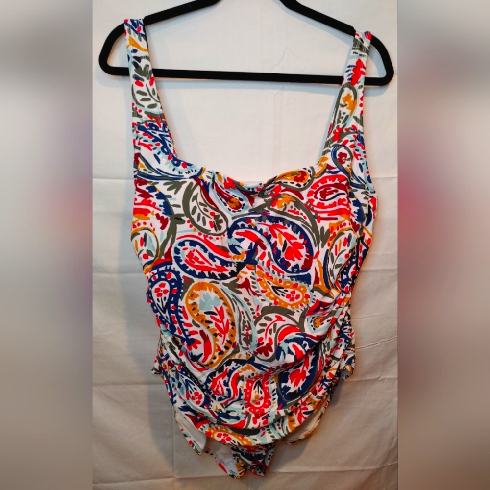 Anne Cole Womens Multicolored Watercolor Paisley One Piece Swimsuit Size 16 NWOT